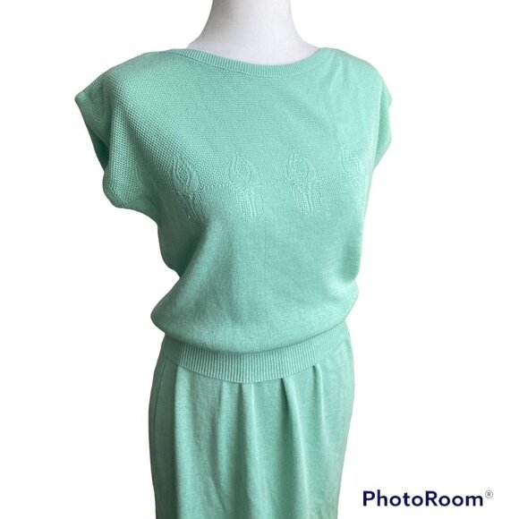 DUET Vintage 2 Piece Knit Skirt Set Mint Green Pastel US S/M - Picture 4 of 8